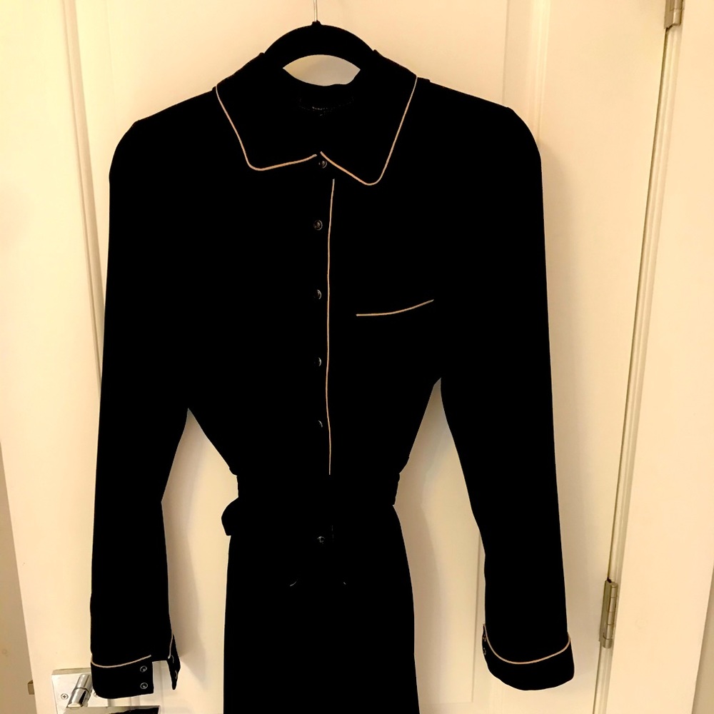 Classic black BCBG dress with camel trim